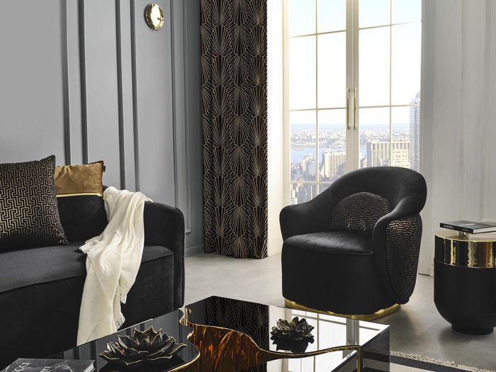 Sessel Ohrensessel Modern Stoff Wohnzimmer Polyester Schwarz Design