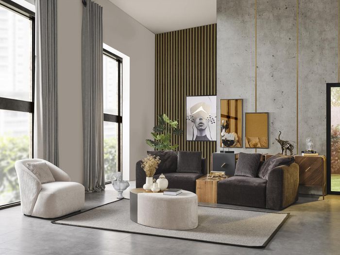 Sofagarnitur 4 Sitzer Sessel Viersitzer Sofa Modern Schwarz Stoff Neu