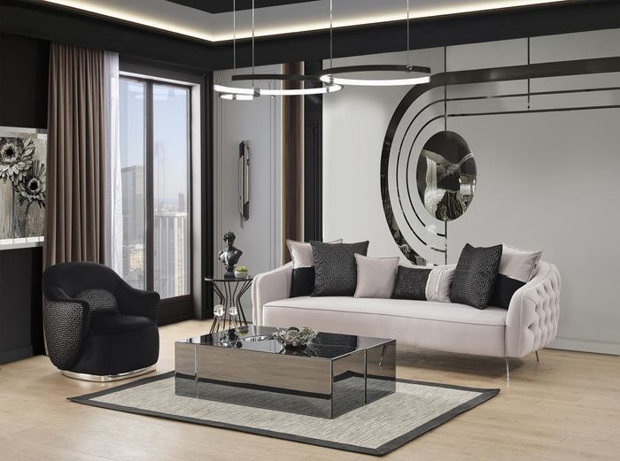 Sofagarnitur Sofa 3 Sitzer Sessel Dreisitzer Stoff Weiß Polyester Set