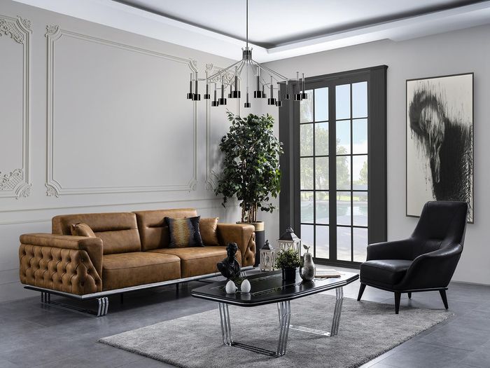 Sofagarnitur Komplette Sofa 31 Sitz Sessel Kunstleder Braun Set 2tlg