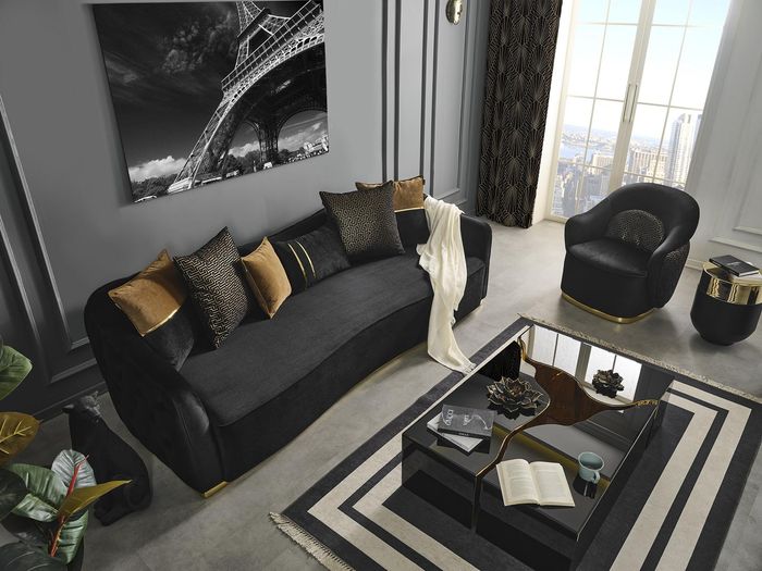 Sofagarnitur Sofa 4 Sitzer Sessel Viersitzer Stoff Blau Polyester Set