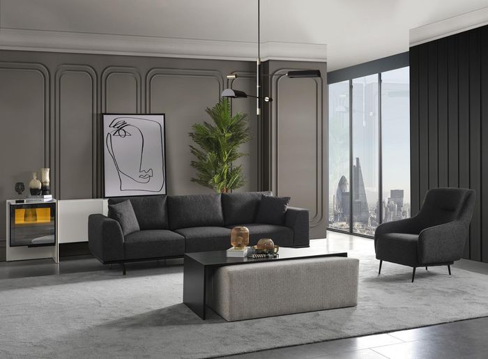 Sofagarnitur Sofa 4 Sitzer Viersitzer Sessel Set Stoff Modern Grau Neu