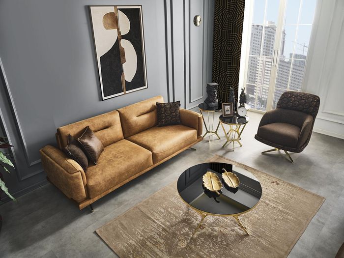Sofagarnitur Komplette Sofa 31 Sitz Sessel Kunstleder Braun Set 2tlg