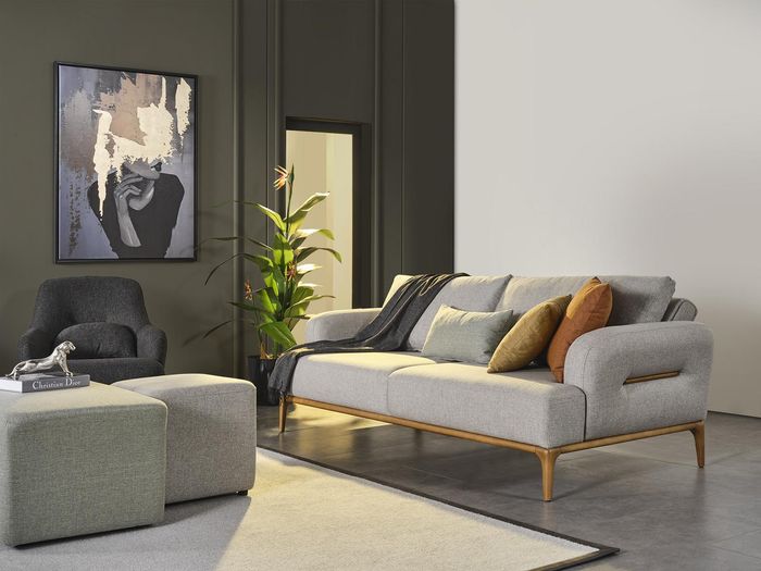 Dreisitzer Sofa 3 Sitzer Sofas Design Grau Modern Stoff Polyester Neu