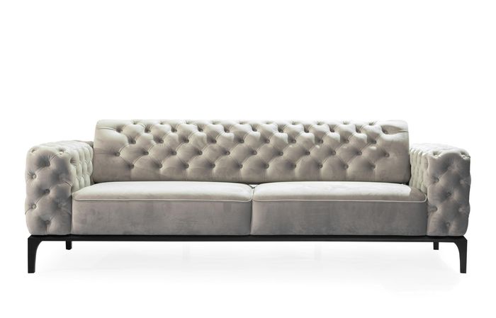 Dreisitzer Sofa 3 Sitzer Sofas Stoff Weiß Wohnzimmer Chesterfield Neu