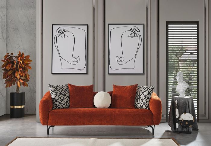 Dreisitzer Sofa 3 Sitzer Sofas Design Modern Stoff Orange Wohnzimmer