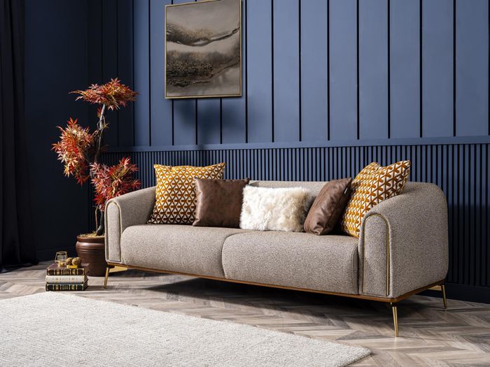 Dreisitzer Sofa 3 Sitzer Sofas Design Modern Stoff Grau Wohnzimmer