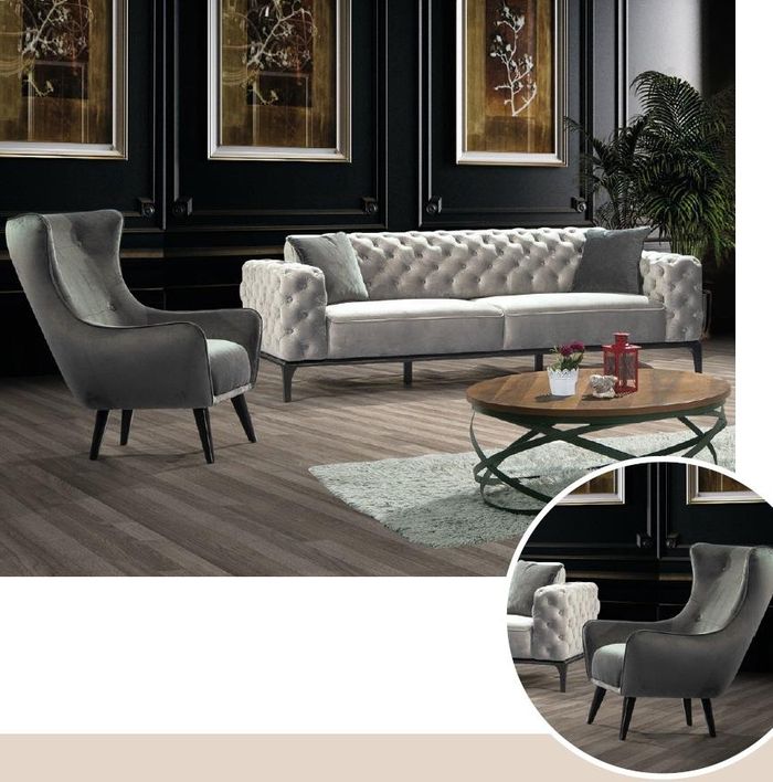 Chesterfield Sofagarnitur Sofa 31 Sitzer Stoff Grau Luxus Sofas Weiß