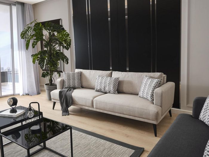 Sofa 3 Sitzer Dreisitzer Sofas Stoff Beige Wohnzimmer Modern Design