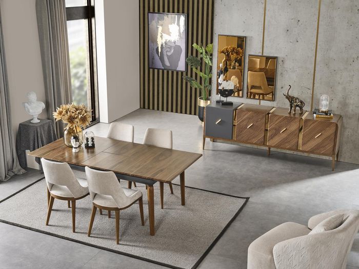 Essgruppe Esszimmer Esstisch Garnitur Luxus Stühle Essecke 5tlg Braun