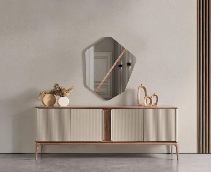 Spiegel Sideboard Kommoden Holz Garnitur Set Kommode Wohnzimmer Beige
