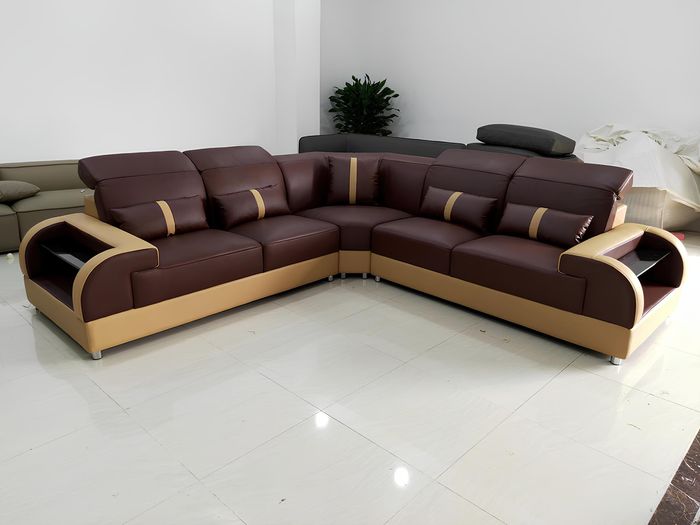 Couch Ecksofa Leder Wohnlandschaft Garnitur Design Modern Sofa L-Form LED USB