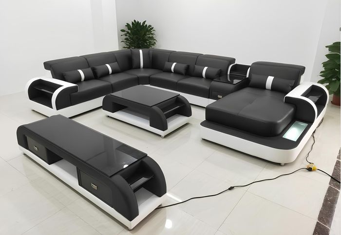 Ecksofa Polster Ecksofa U Form Couchtisch Sideboard Ledersofa Wohnlandschaft Neu