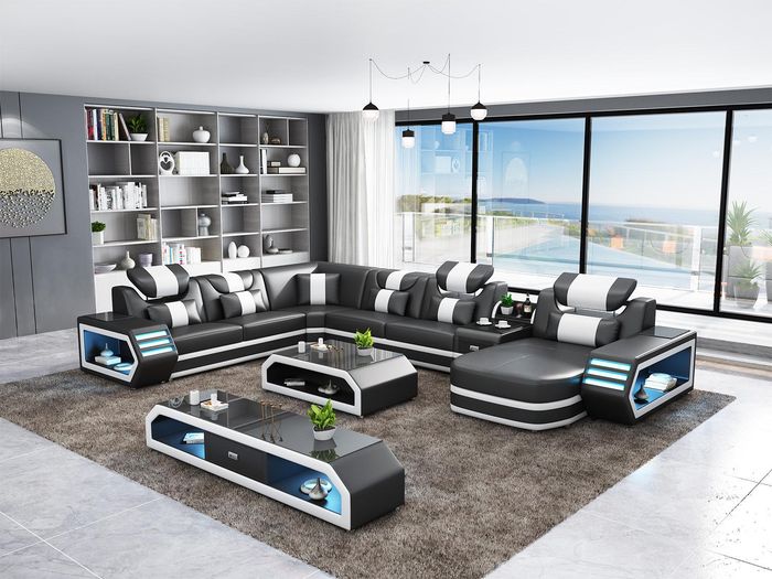 Polster Ecksofa Ausgefallene Wohnlandschaft eckgarnitur couchen sofas usb led
