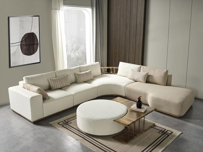 Weißes Ecksofa L-Form Couch Couchtisch Luxus Stoffmöbel Weiß Design Neu