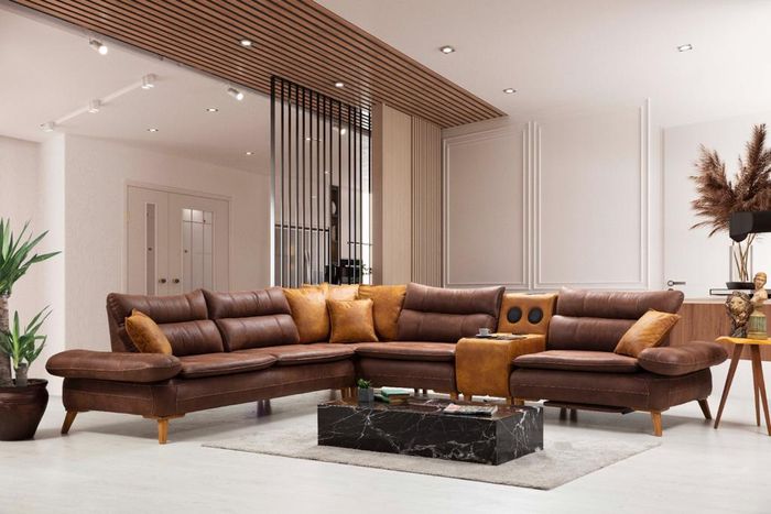 Multifunktion Couch Wohnlandschaft Elektrische Sofa Möbel Sound Leder Braun