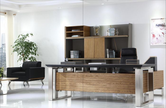Moderner Leder-Sitzsessel in Schwarz mit Holz- und Edelstahl-Details