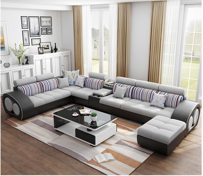 Designer Sofa Couch Ecksofa mit Hocker Polster Garnitur Wohnlandschaft L-Form