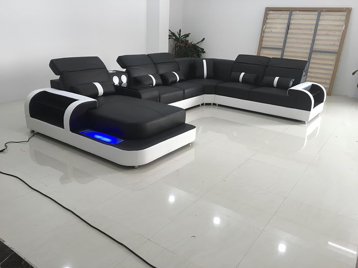 Moderne Schwarz Weiß eckgarnitur sofa polster eckcouch couch uform sofas led neu