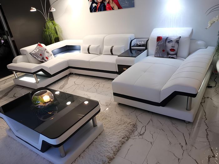 Ecksofa U-Form Couchtisch Polster Garnitur Wohnlandschaft Design Ecksofa Led usb