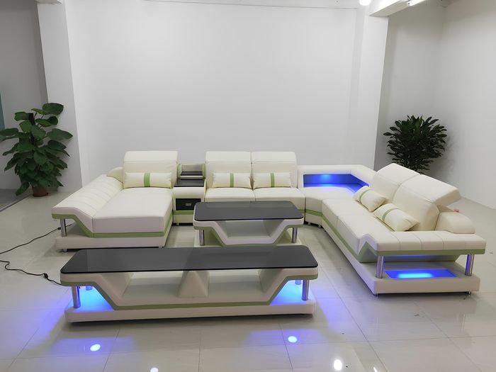 Moderne Design Wohnlandschaft Ecksofa Sofa Couch Polster rtv Couchtisch Leder