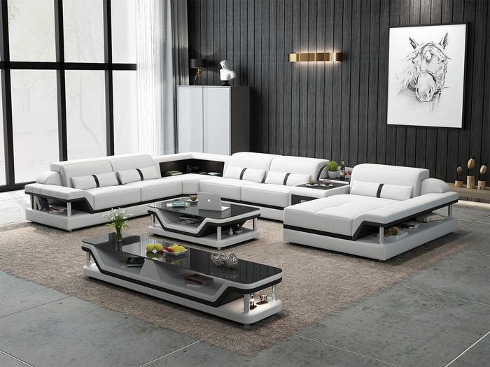 Sofa mit USB Designer Wohnlandschaft U-Form Couch Ecksofa Polster Garnitur Neu