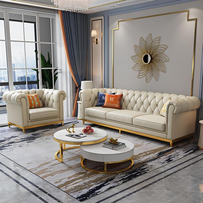 Design Wohnlandschaft Sofagarnitur 3+1 Sitzer Ledersofa Wohnzimmer Chesterfield