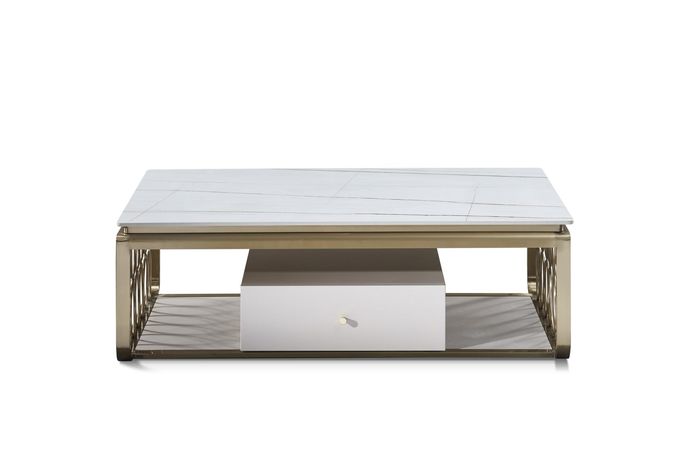 Holz Couchtisch in Natur mit Edelstahl – Modernes Design