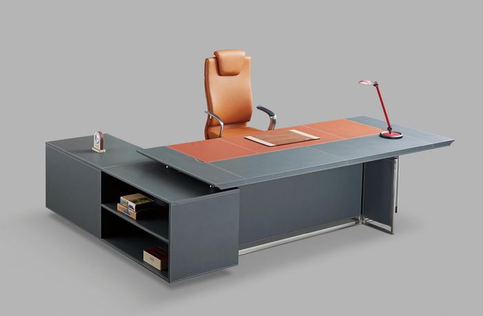 Moderner Eckschreibtisch aus MDF und Glas in neutraler Farbe