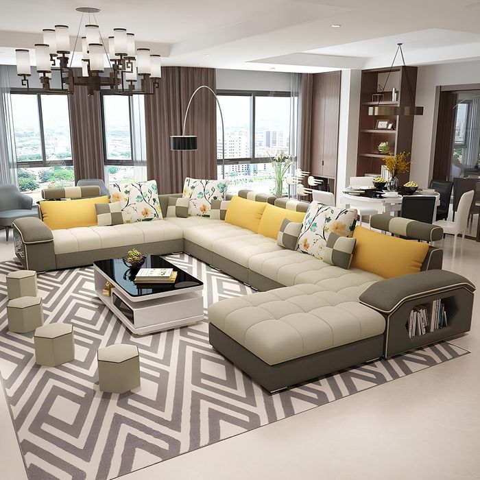 Ecke Ecksofa U-Form Wohnlandschaft Sofa Couch Polster Garnitur Stoff Sofas Leder