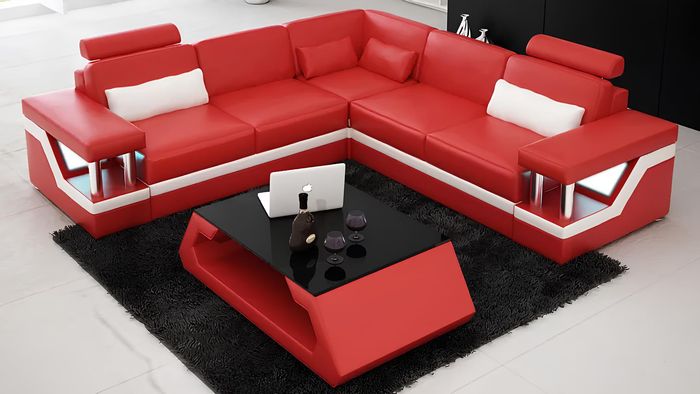 Eckcouch Design Ecksofa Wohnzimmer Möbel Lederpolster Couch Sofa L Form + Tisch