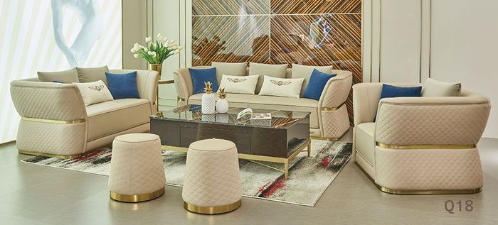 Designer Sofagarnitur 321 Sitz 2x Hocker Sofa Couch Leder Garnitur Polster 4tlg.