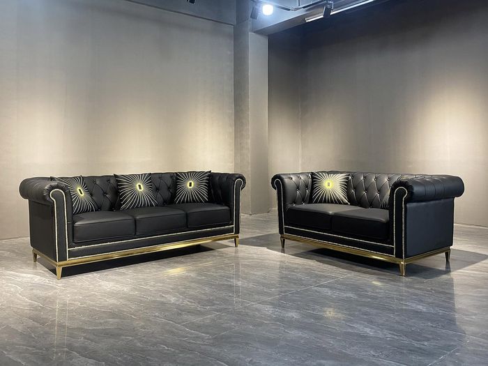 Chesterfield Wohnzimmer Couch Sofa Set Luxus Garnitur 3+2 Orange 2tlg