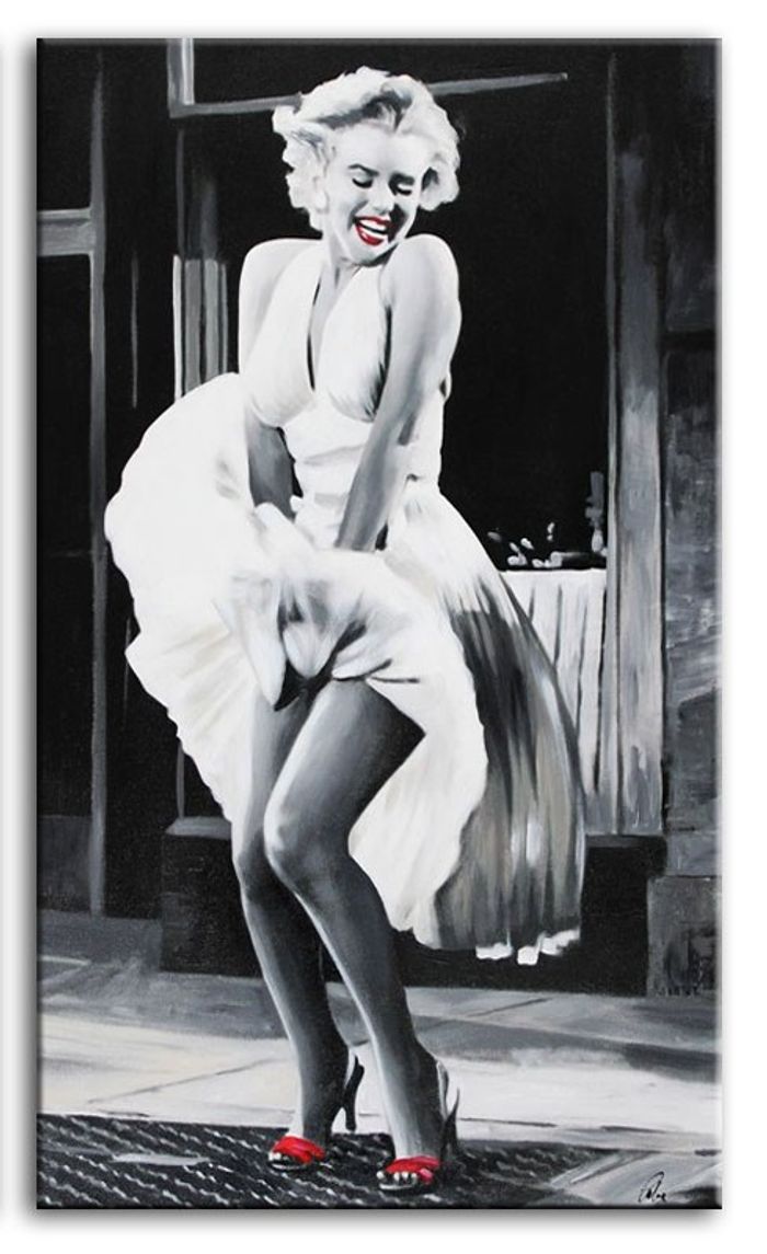 Marilyn Monroe Kleid Wind Erotik Echte Handarbeit Rahmen Öl Gemälde BilderG94733