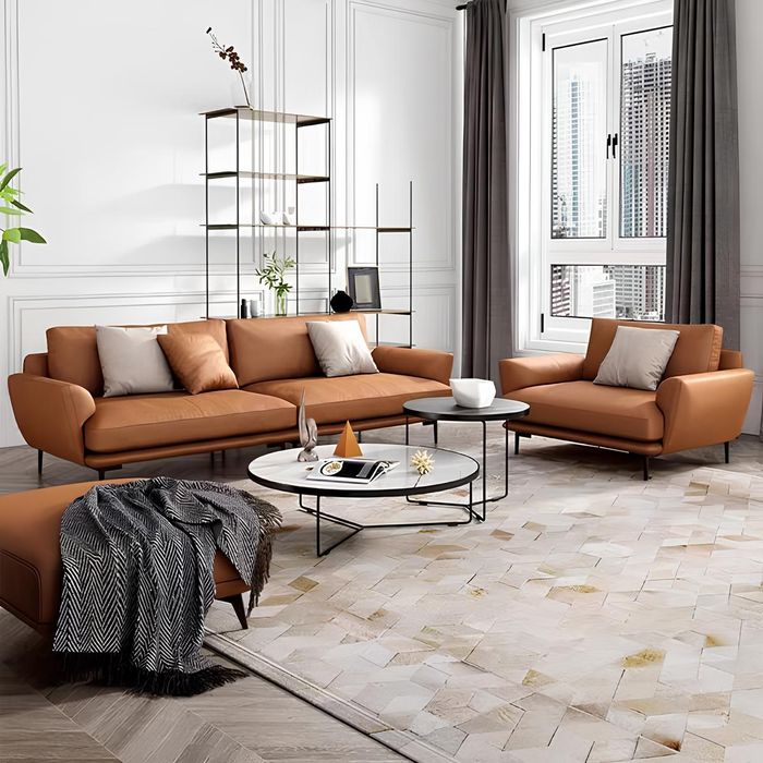 Sofagarnitur 4+3+1 Ledersofa Couch Wohnlandschaft Garnitur Design Modern Sofa