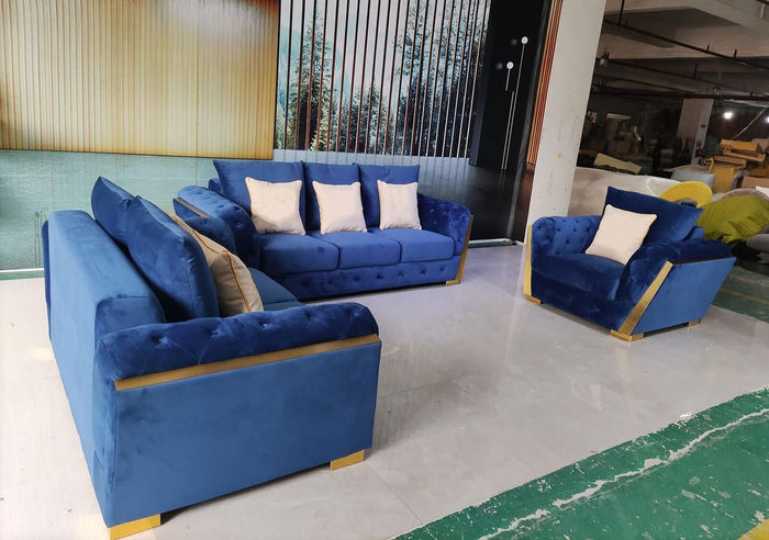 Chesterfield Sofa Couch Garnitur Sofagarnitur Couchen Möbel Blau 3tlg.