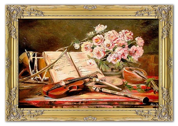 Gemälde Musikinstrumente Handarbeit Ölbild Bild Ölbilder Rahmen Bilder G01685