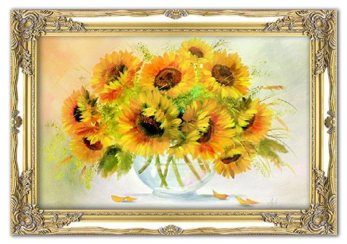 Sonnenblumen - Blumen Pflanzen Bilder Gemälde Ölbilder Ölbild Mit Rahmen G01834