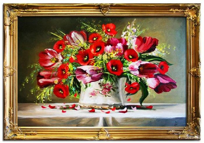 Tulpen Blumen Ölgemälde Bild Bilder Gemälde Ölbilder Ölbild Mit Rahmen - G02232