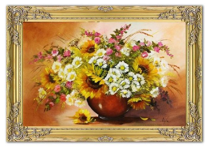 Sonnenblumen - Blumen Pflanzen Bilder Gemälde Ölbilder Ölbild Mit Rahmen G03968