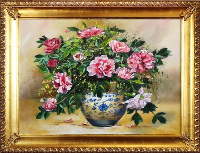 Rosen Blumen Ölgemälde Bild Gemälde Ölbilder Ölbild Bilderrahmen Rahmen G05548