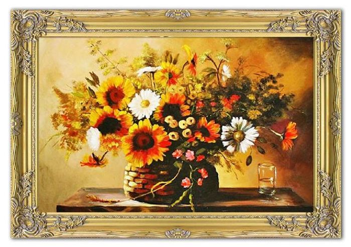 Sonnenblumen - Blumen Pflanzen Bilder Gemälde Ölbilder Ölbild Mit Rahmen G05695