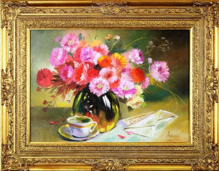 Flieder Blumen Ölgemälde Bild Bilder Gemälde Ölbilder Ölbild Mit Rahmen - G16664