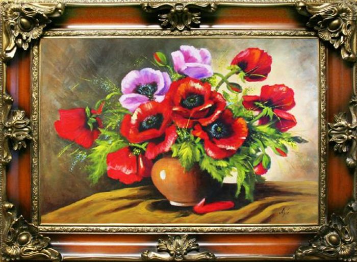 Ölgemälde Blumen Bild Bilder Gemälde Ölbilder Ölbild Bilderrahmen Rahmen G93923