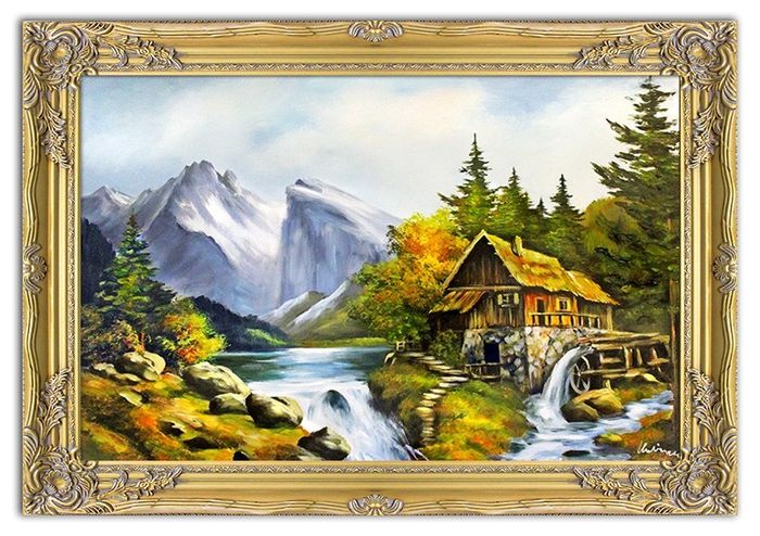 Berge Landschaft Gemälde Handarbeit Ölbild Bild Ölbilder Rahmen Bilder G94156