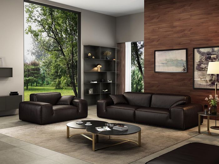 Schwarze Sofagarnitur Luxus 3+1 Sitzer Ledercouchen Wohnzimmer Möbel