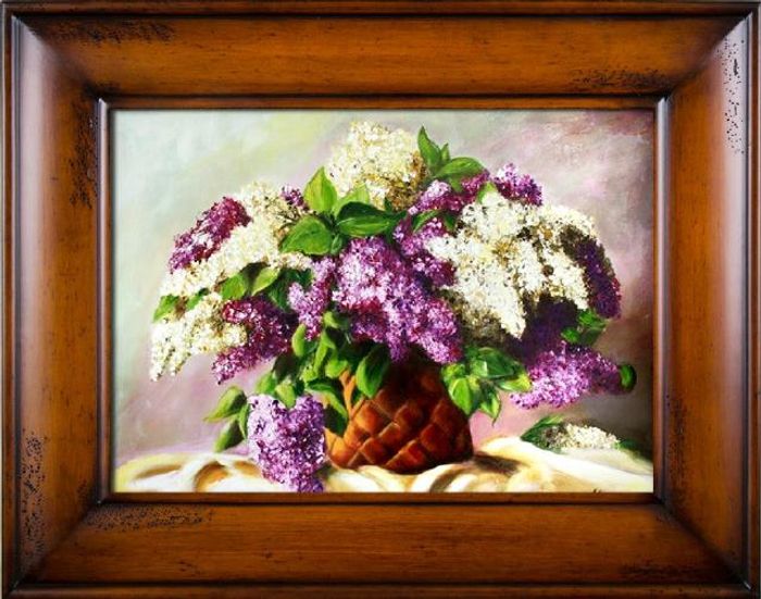 Flieder Blumen Ölgemälde Bild Bilder Gemälde Ölbilder Ölbild Mit Rahmen -G01164