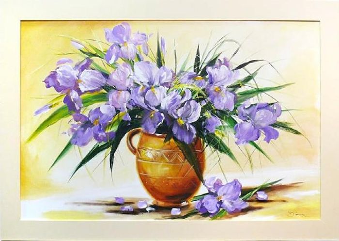 Schwertlilien Blumen Ölgemälde Bild Gemälde Ölbilder Ölbild Mit Rahmen - G02096