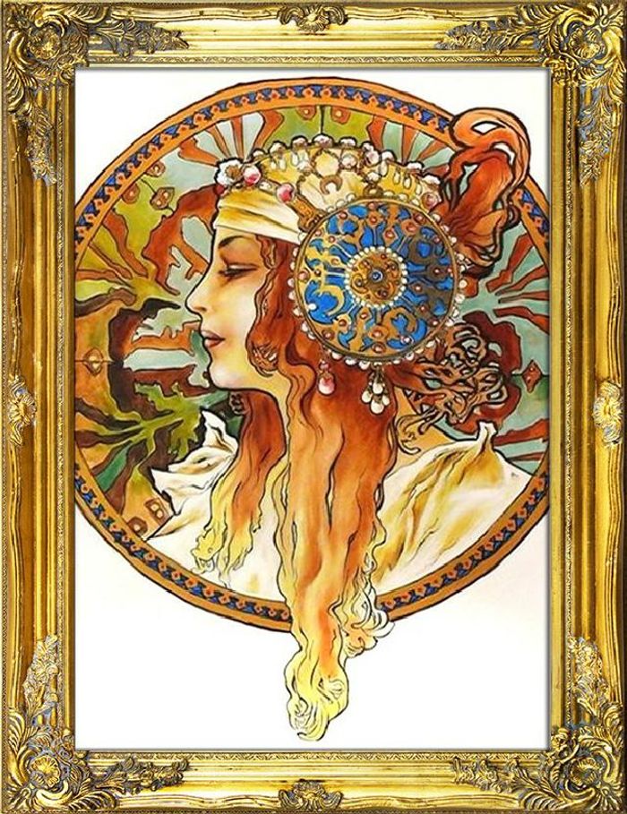 ALFONS MUCHA - ÖLBILD BILD ÖLGEMÄLDE GEMÄLDE MIT RAHMEN ECHTE GEMÄLDE G02784
