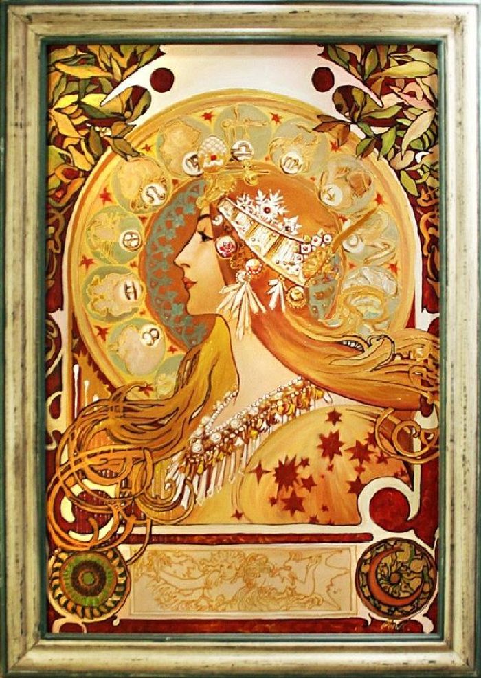 ALFONS MUCHA - ÖLBILD BILD ÖLGEMÄLDE GEMÄLDE MIT RAHMEN ECHTE GEMÄLDE G15245